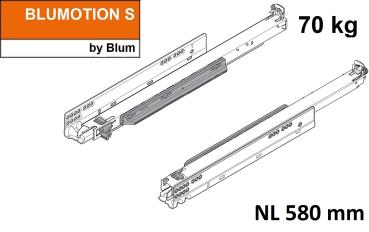 MOVENTO mit BLUMOTION S, Vollauszug für Holzschubkasten, 70 kg, NL=580mm, ohne Kupplungen, für TIP-ON-Blumotion, 766H5800S